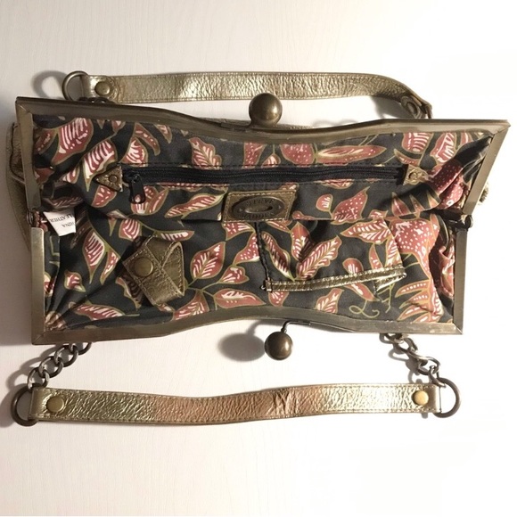 Vintage Steve Madden Metallic Gold Bronze Chain Handle Kiss Lock Leather Purse - Picture 5 of 6